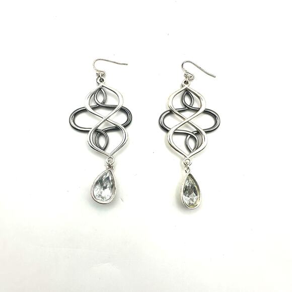 Avon Earrings NRT Silver tone Open Loop Teardrop Dangle Pierced Vintage - Picture 1 of 6